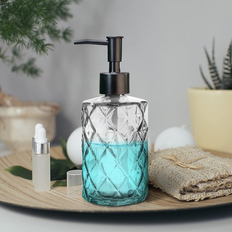 Ulable 2Pcs Clear Glass Soap Dispenser with Pump, 11oz Diamond Design Refillable Soap Dispenser for Hand Wash, Dish Wash for Dishwashing Liquid, Lotions, Essential Oil - Image 5